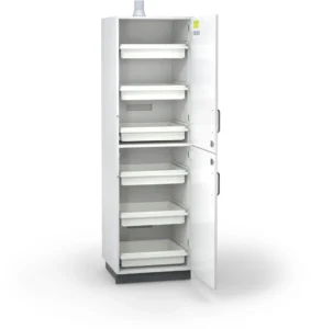 Open acid and base cabinet with adjustable storage shelves