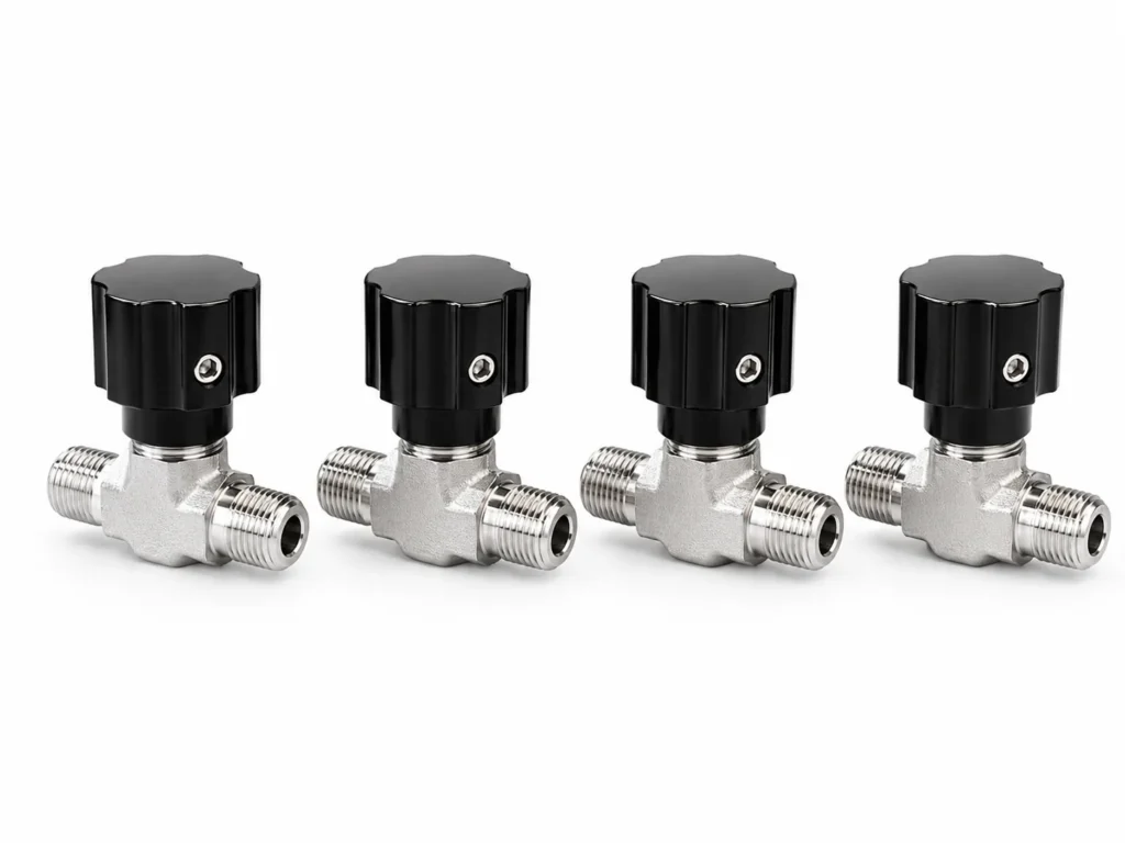 Set of stainless steel angle-pattern needle valves