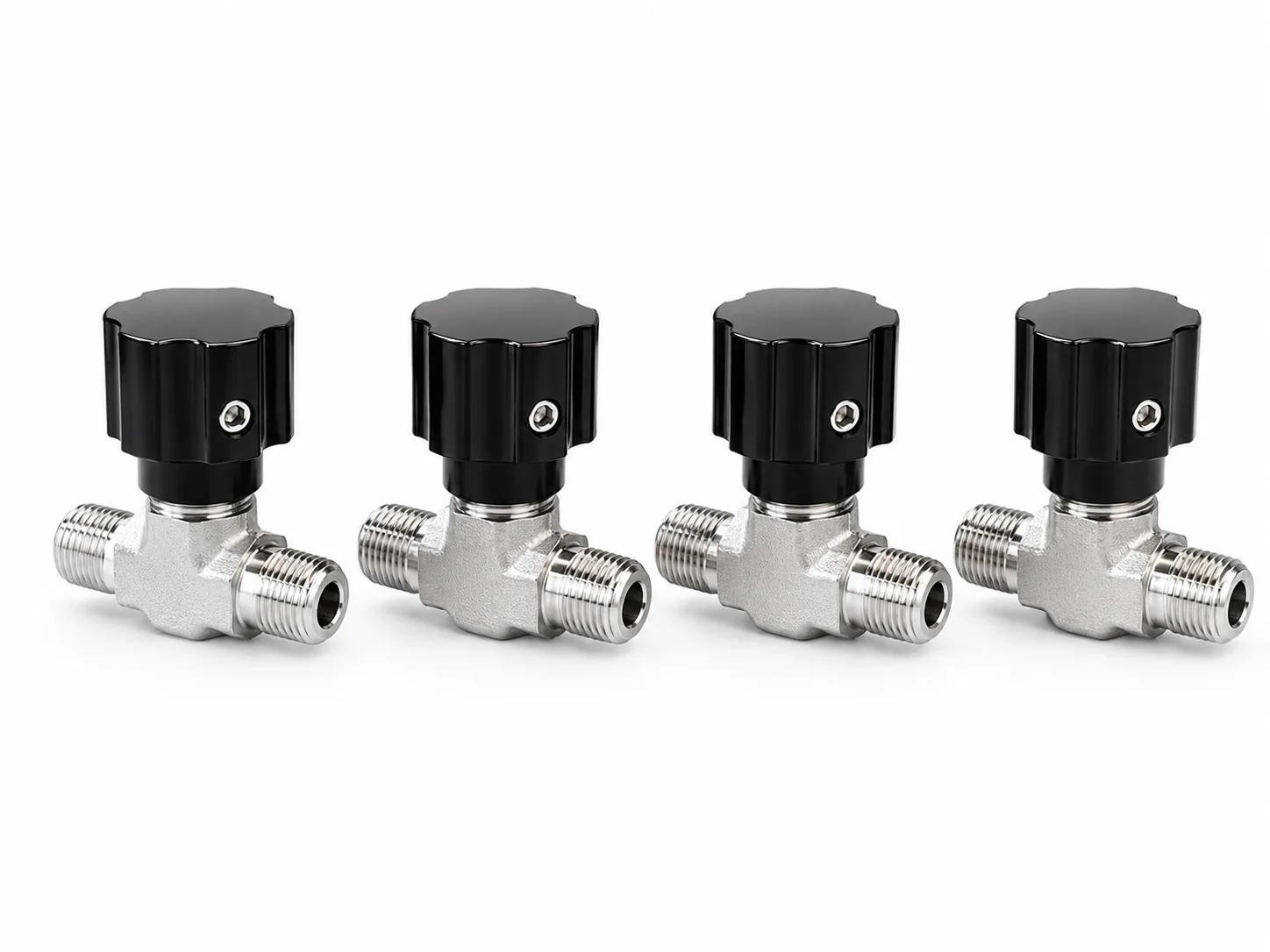 Set of stainless steel angle-pattern needle valves