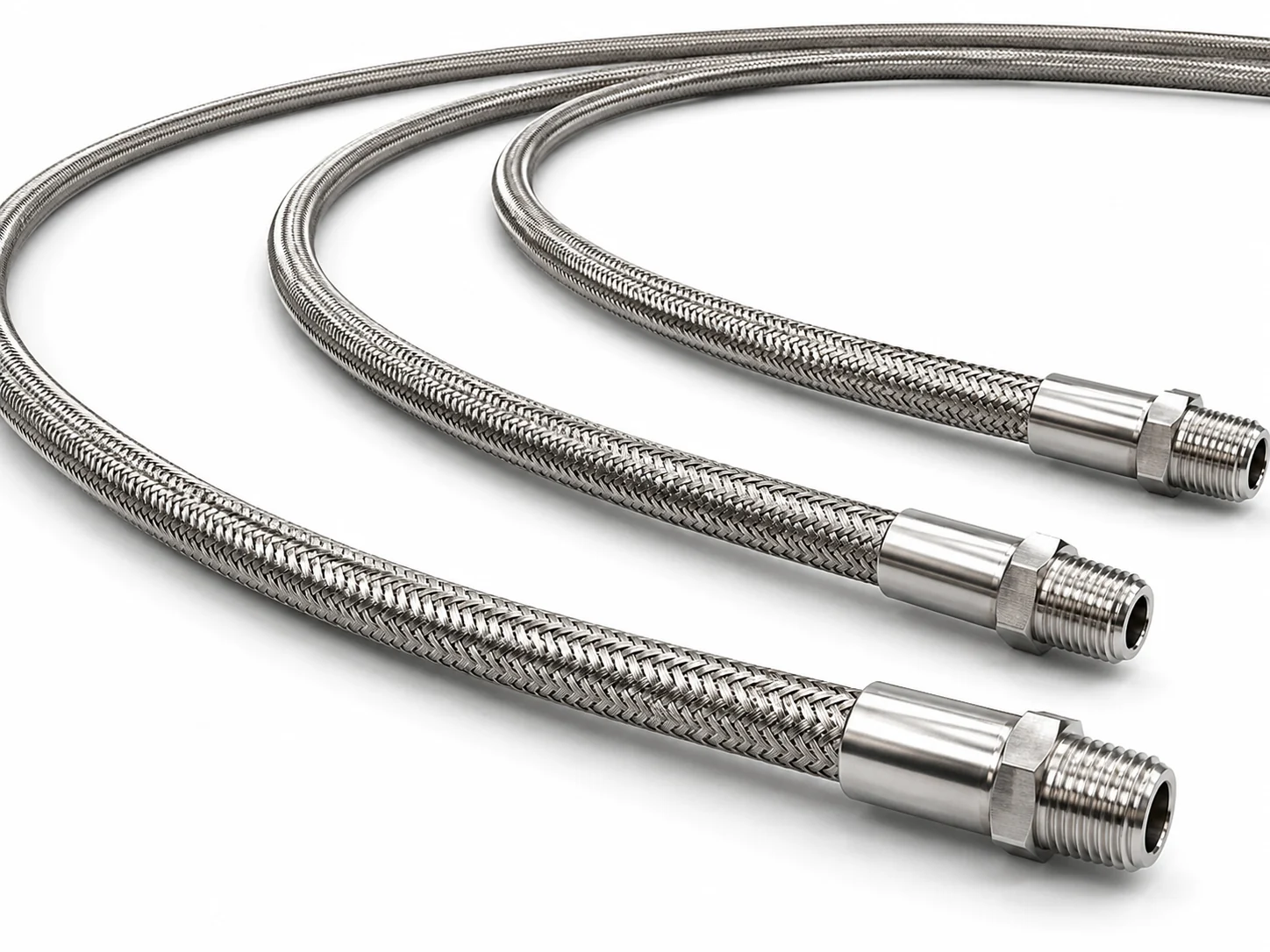 Braided stainless steel flexible hoses with threaded fittings