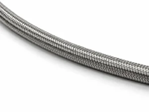 Close-up of stainless steel braided sampling hose