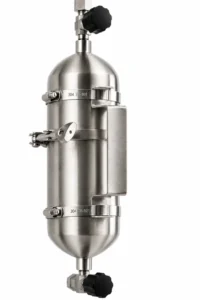 Complete sampling cylinder assembly with valves and support clamps