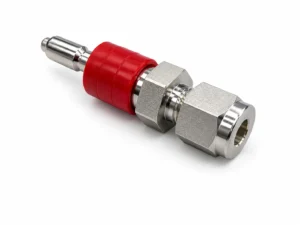 Female stainless steel quick connector with red release collar