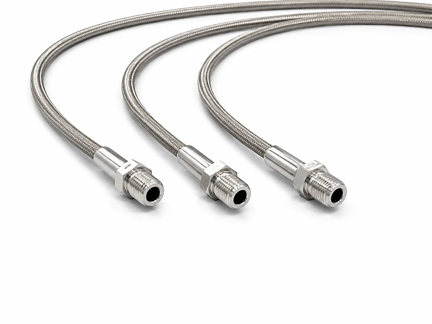 Three flexible stainless steel hoses for sampling systems