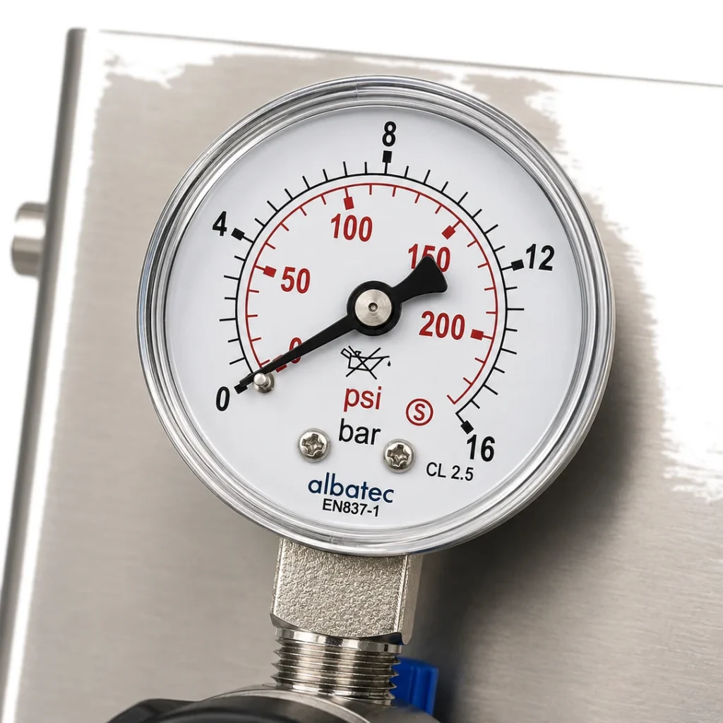 Pressure gauge for specialty gas pressure indication