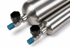 Two sampling cylinders fitted with isolation needle valves