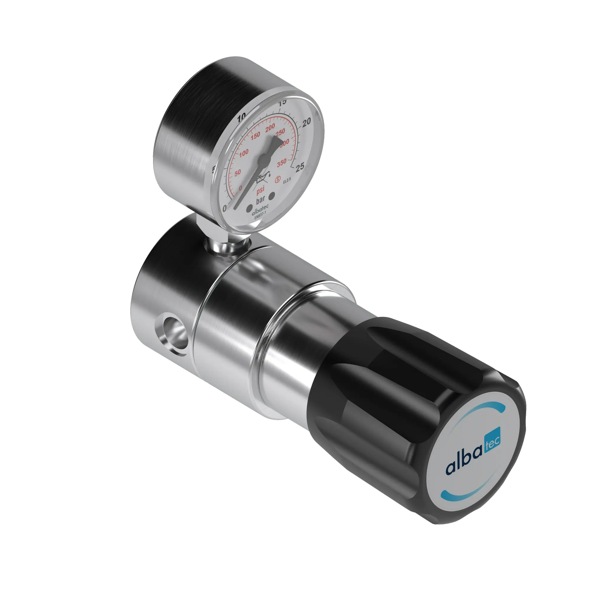 Albatec LRA 1110 single-stage four-port line pressure regulator with pressure gauge and adjustment knob