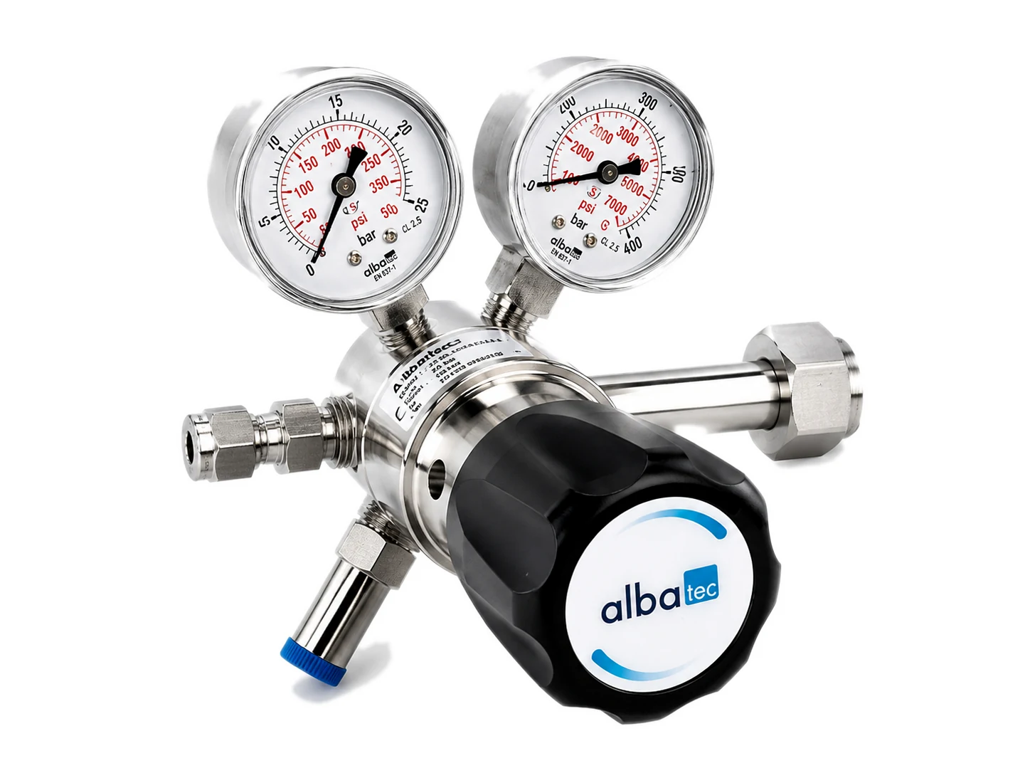 Single-stage cylinder pressure regulator for high-purity specialty gases