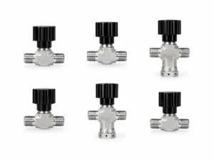 Six compact needle valves with varied port arrangements