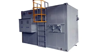 Industrial waste storage container with ventilation and access ladder