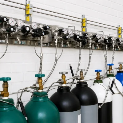 Gas cylinder manifold system with multiple wall-mounted pressure regulators