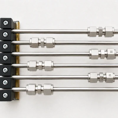 Stainless-steel gas distribution tubing with compression fittings and supports