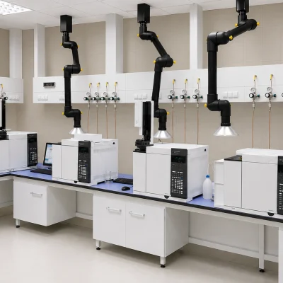 Gas analysis laboratory equipped with a central gas distribution system