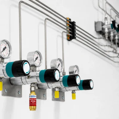 Point-of-use gas regulators with flashback arrestors and stainless-steel tubing