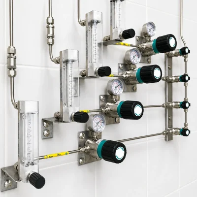 Nitrogen point-of-use regulation system with flowmeters and isolation valves