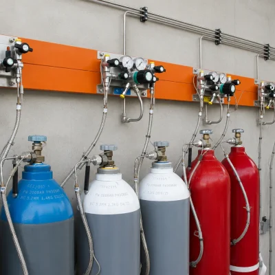 Petrochemical central gas supply installation with multiple cylinder stations
